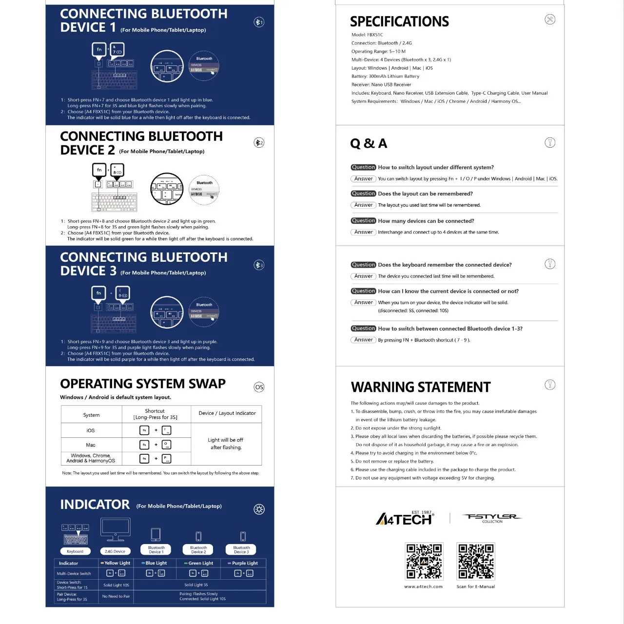 A4TECH FBX51C Bluetooth 2.4Ghz Mini Keyboard for Sale in Pakistan
