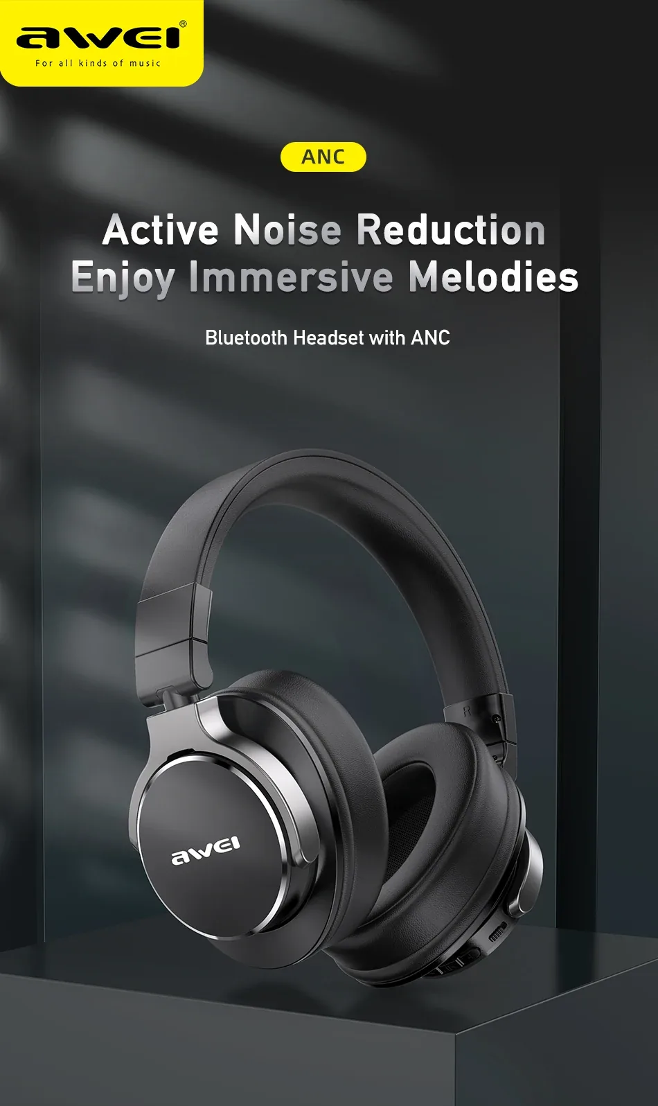Awei A710BL ANC Noise Cancelling Headphone With Hi-Res Audio for Sale in Pakistan