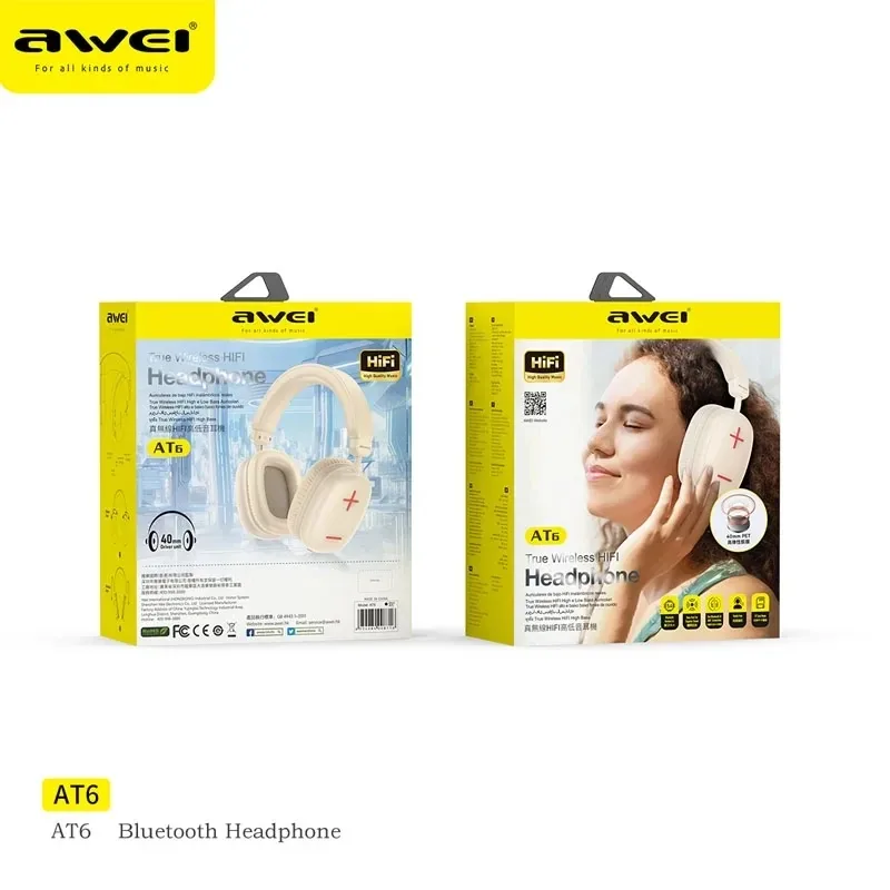 Awei AT6 Wireless Headphones Bluetooth V5.3 Black for Sale in Pakistan