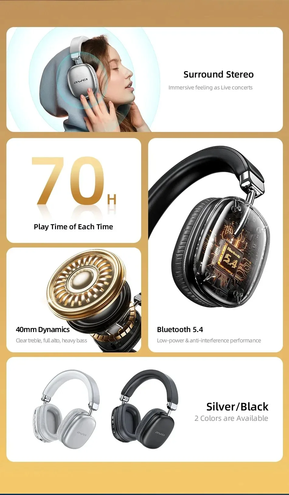 Awei AT7 True Wireless Hifi Overhead Headphone for Sale in Pakistan