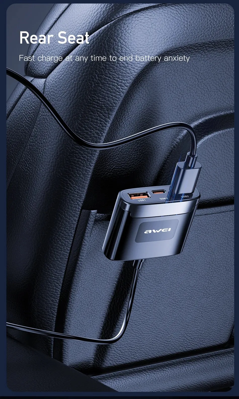 Awei C-853 150cm Front/Rear Car Charger for Sale in Pakistan