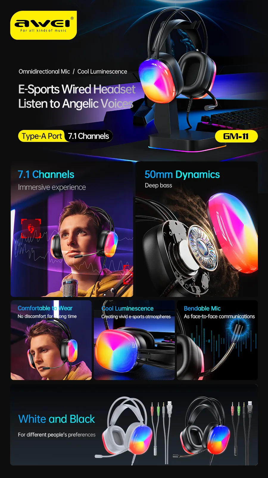 Awei GM-11 E-Sports Wired Gaming Headphones for Sale in Pakistan