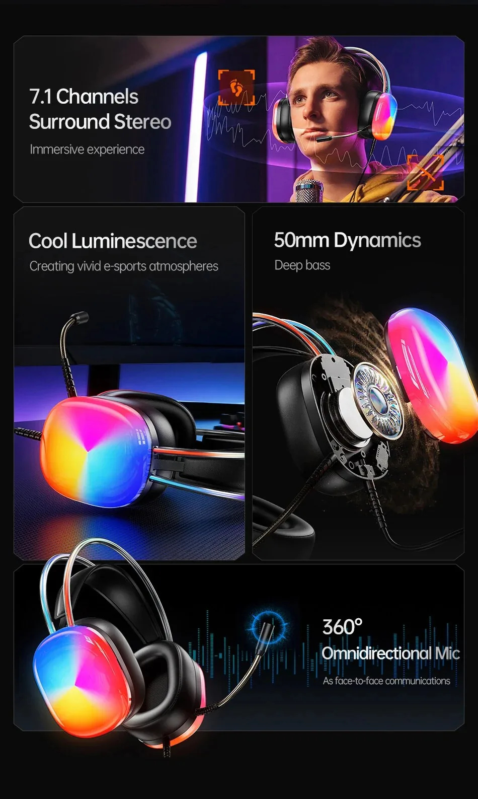 AWEI GM-11pro Colorful Light Gaming Headset – Black for Sale in Pakistan