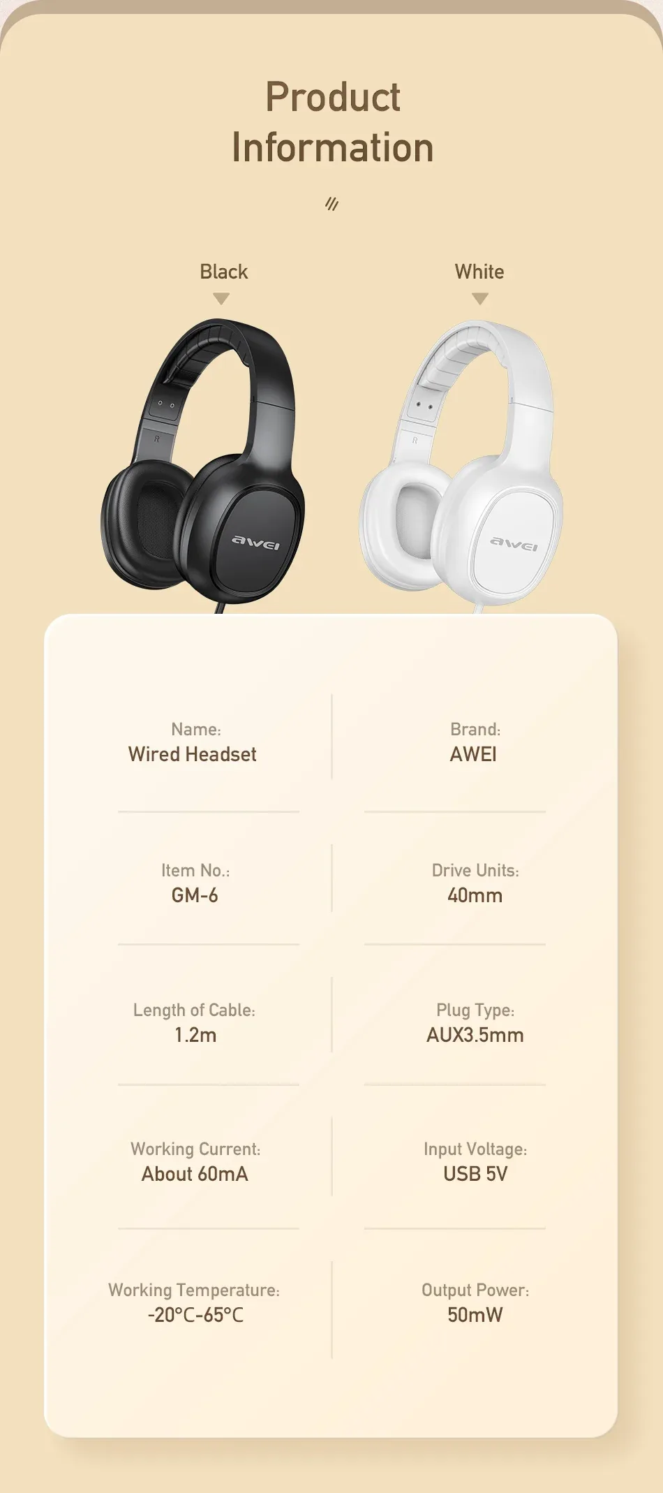 Awei GM-6 3.5mm Stereo Wired Headphone for Sale in Pakistan