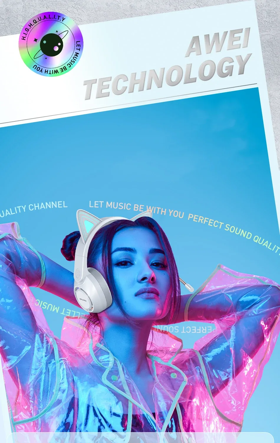 Awei GM-9 Flash Light Cat Ears Headphones with Microphone for Sale in Pakistan