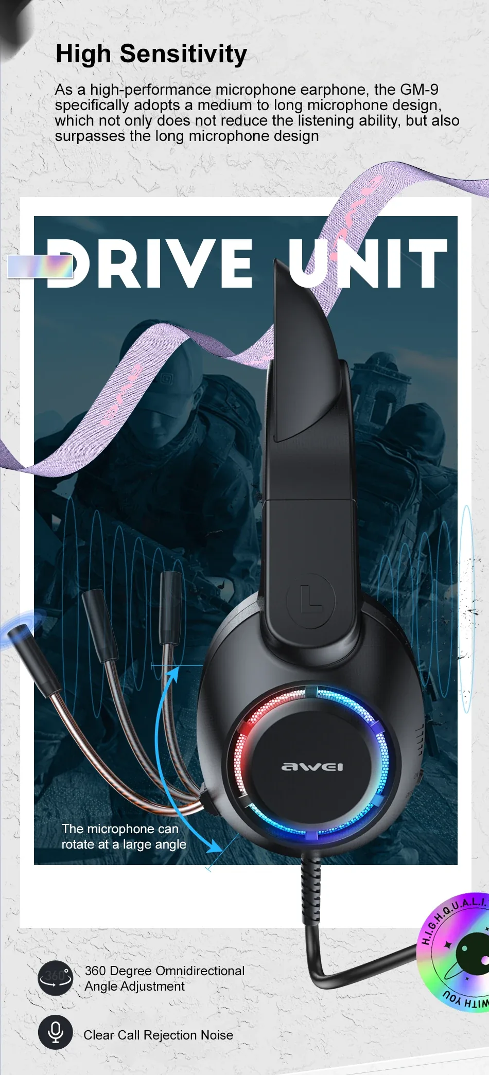Awei GM-9 Flash Light Cat Ears Headphones with Microphone for Sale in Pakistan