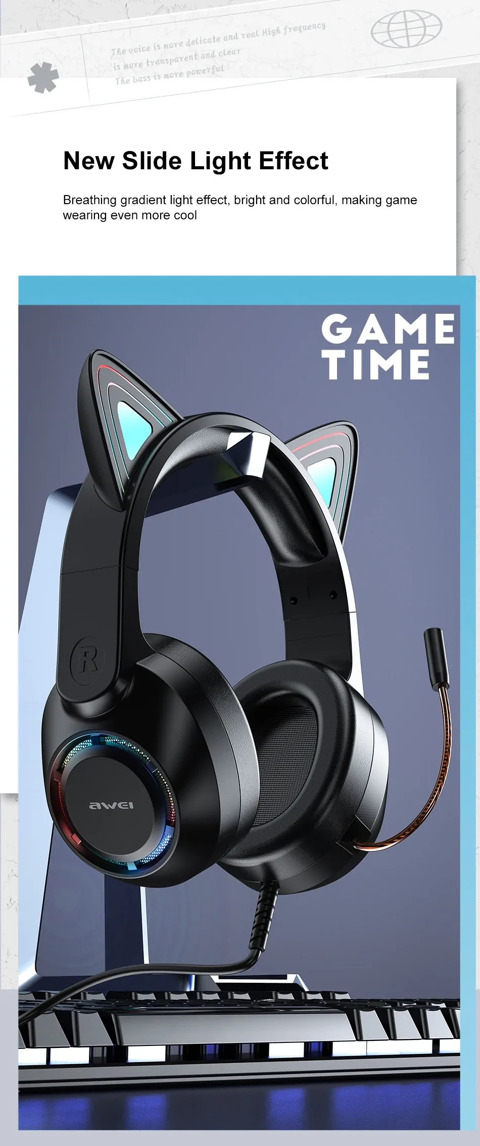 Awei GM-9 Flash Light Cat Ears Headphones with Microphone for Sale in Pakistan
