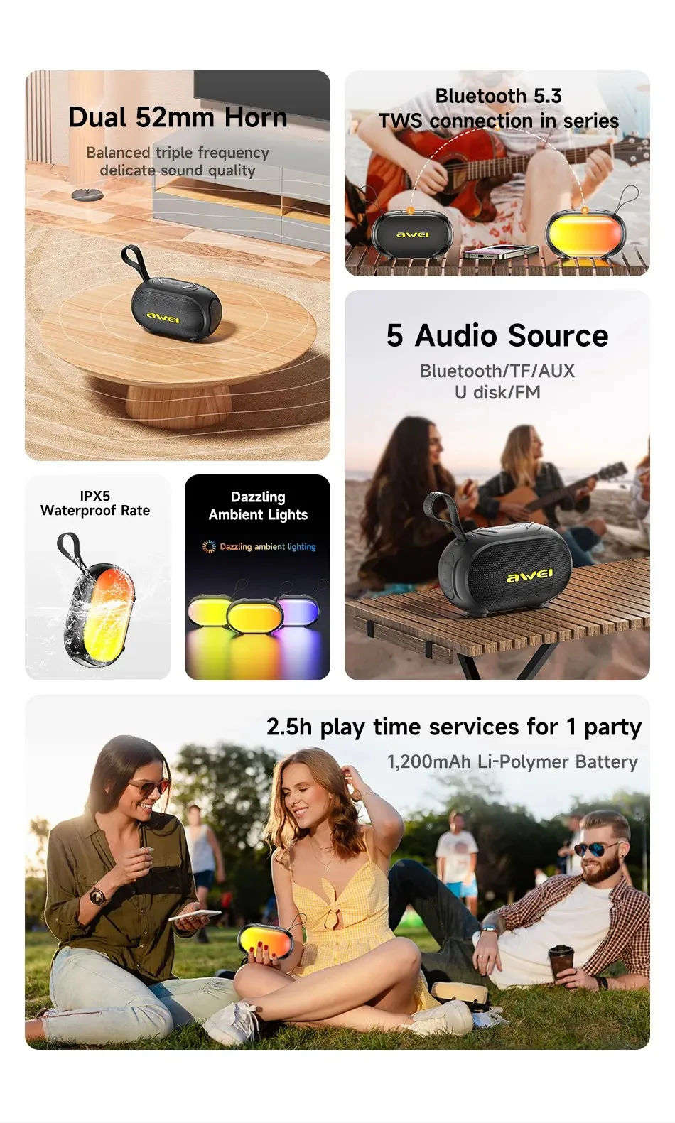 Awei KA1 Portable RGB Bluetooth Speaker Black for Sale in Pakistan