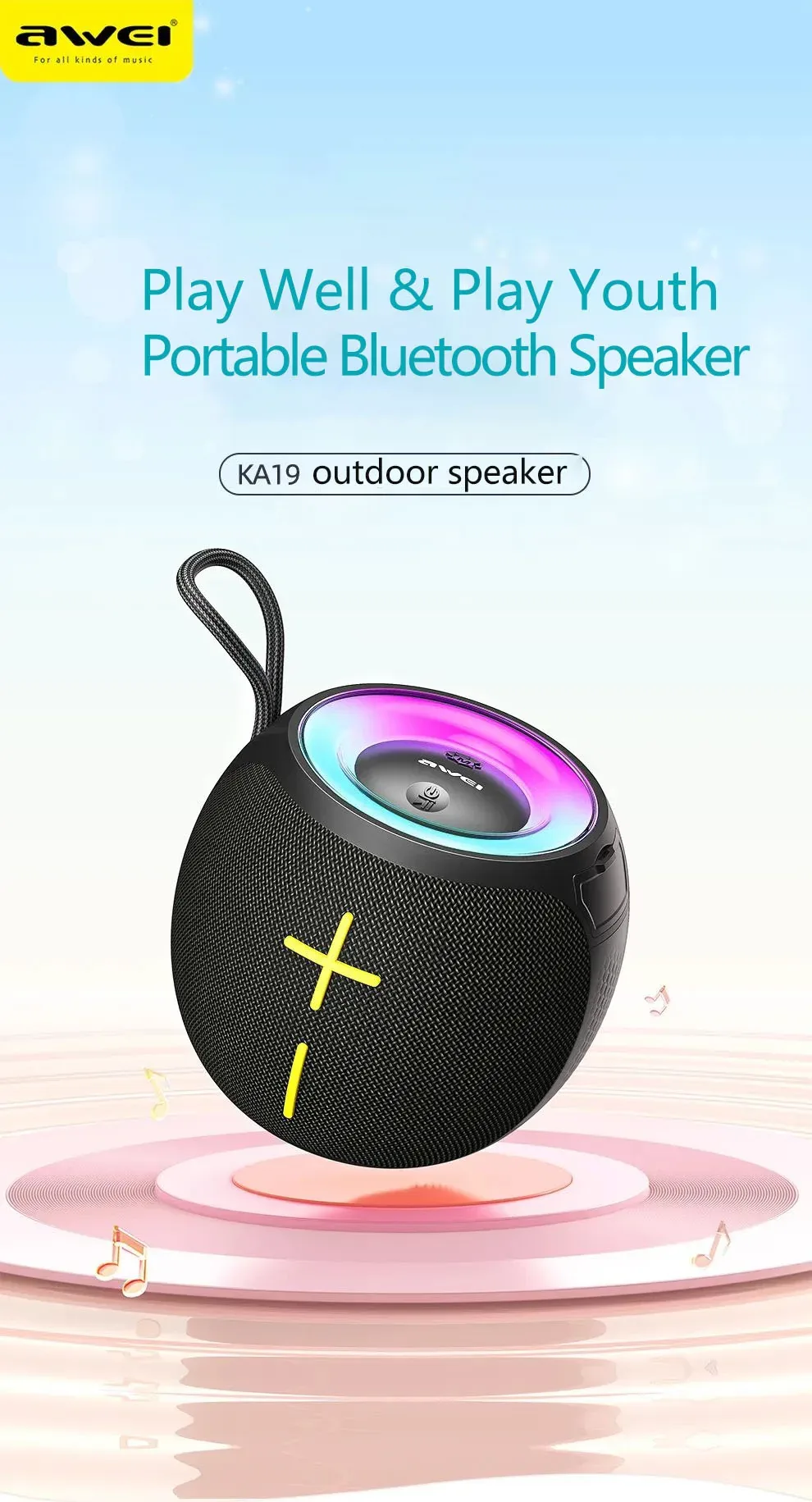 Awei KA19 Portable Outdoor Bluetooth Speaker 360° for Sale in Pakistan