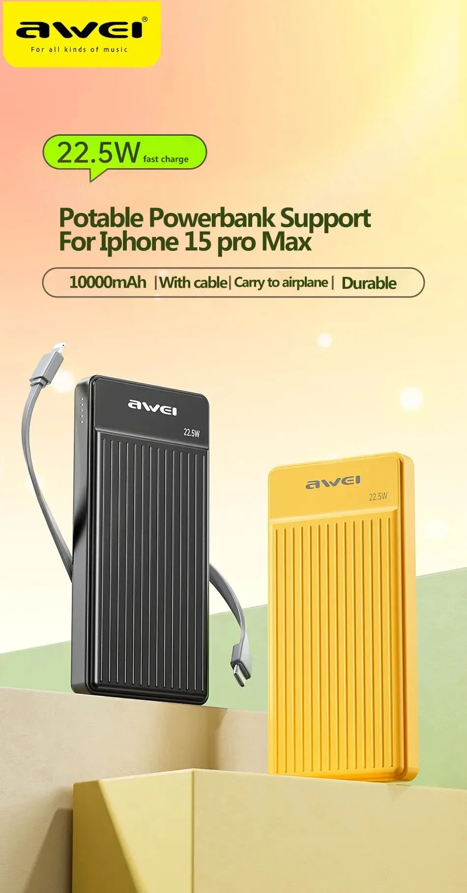 Awei P88K Portable Power Bank 10000mAh for Sale in Pakistan