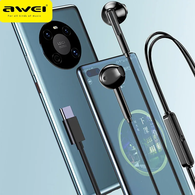 Awei PC-7T/PC-7 Wired Headphones With Mic Earphones Type C Hands-free for Sale in Pakistan