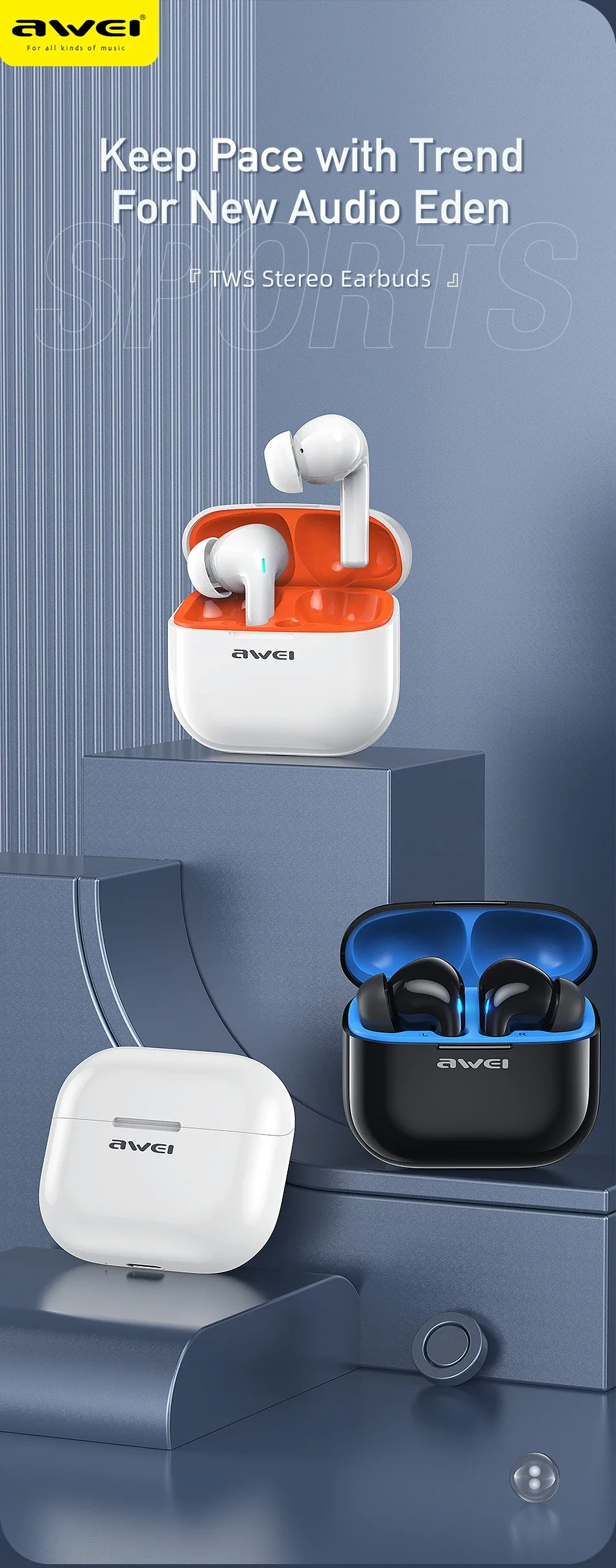 Awei T1 Pro True Sports Earbuds With Charging Case for Sale in Pakistan