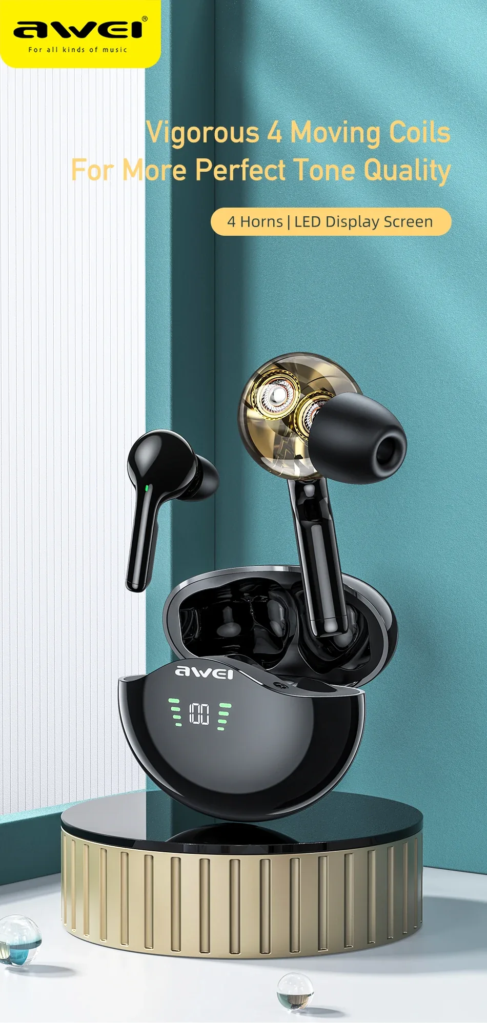 Awei T12P TWS Earphone Dual Dynamic Driver Wireless Bluetooth for Sale in Pakistan