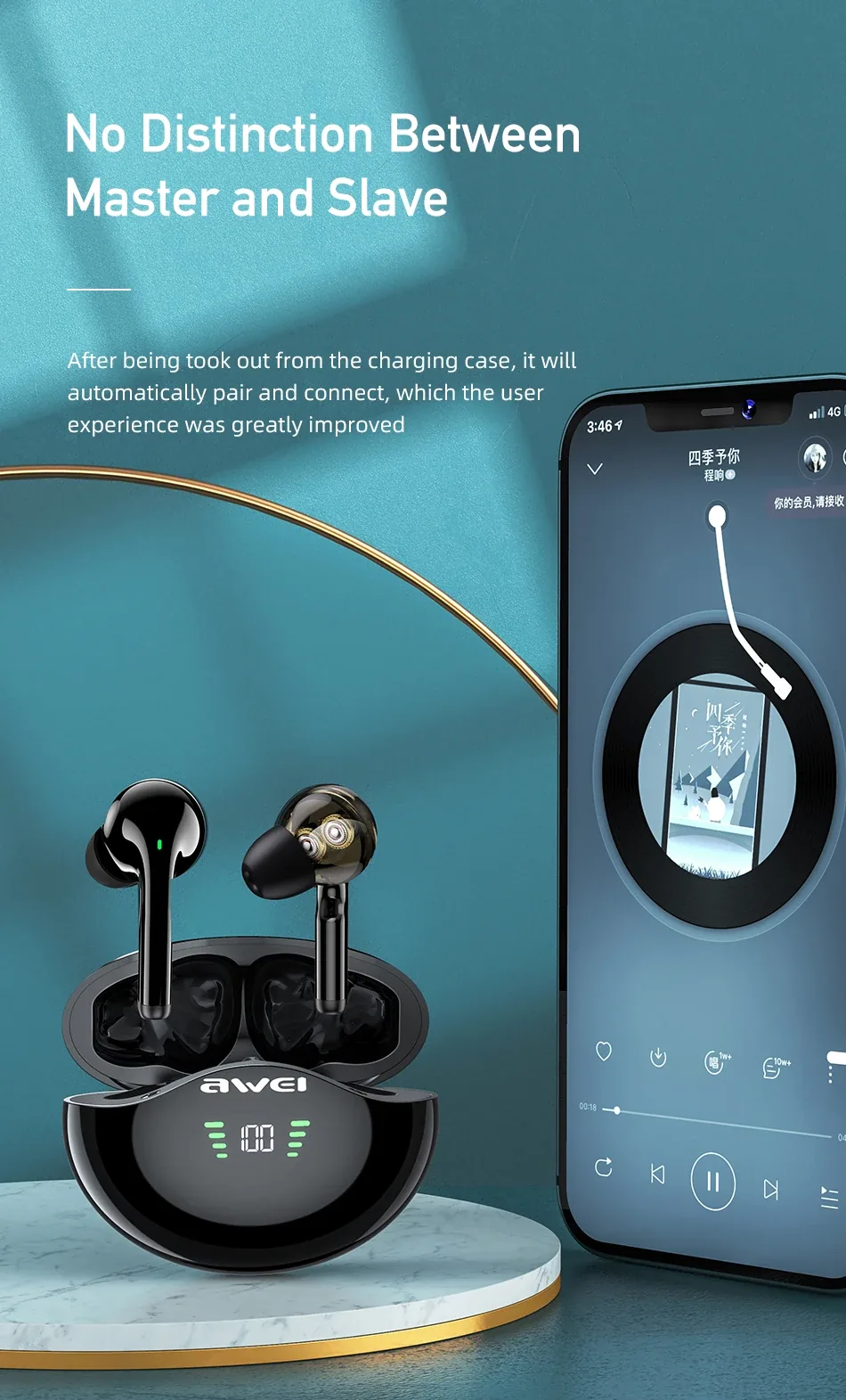 Awei T12P TWS Earphone Dual Dynamic Driver Wireless Bluetooth for Sale in Pakistan