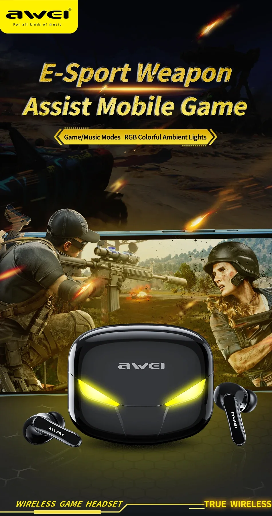 Awei T35 TWS Gaming Earphones Bluetooth Earbuds for Sale in Pakistan