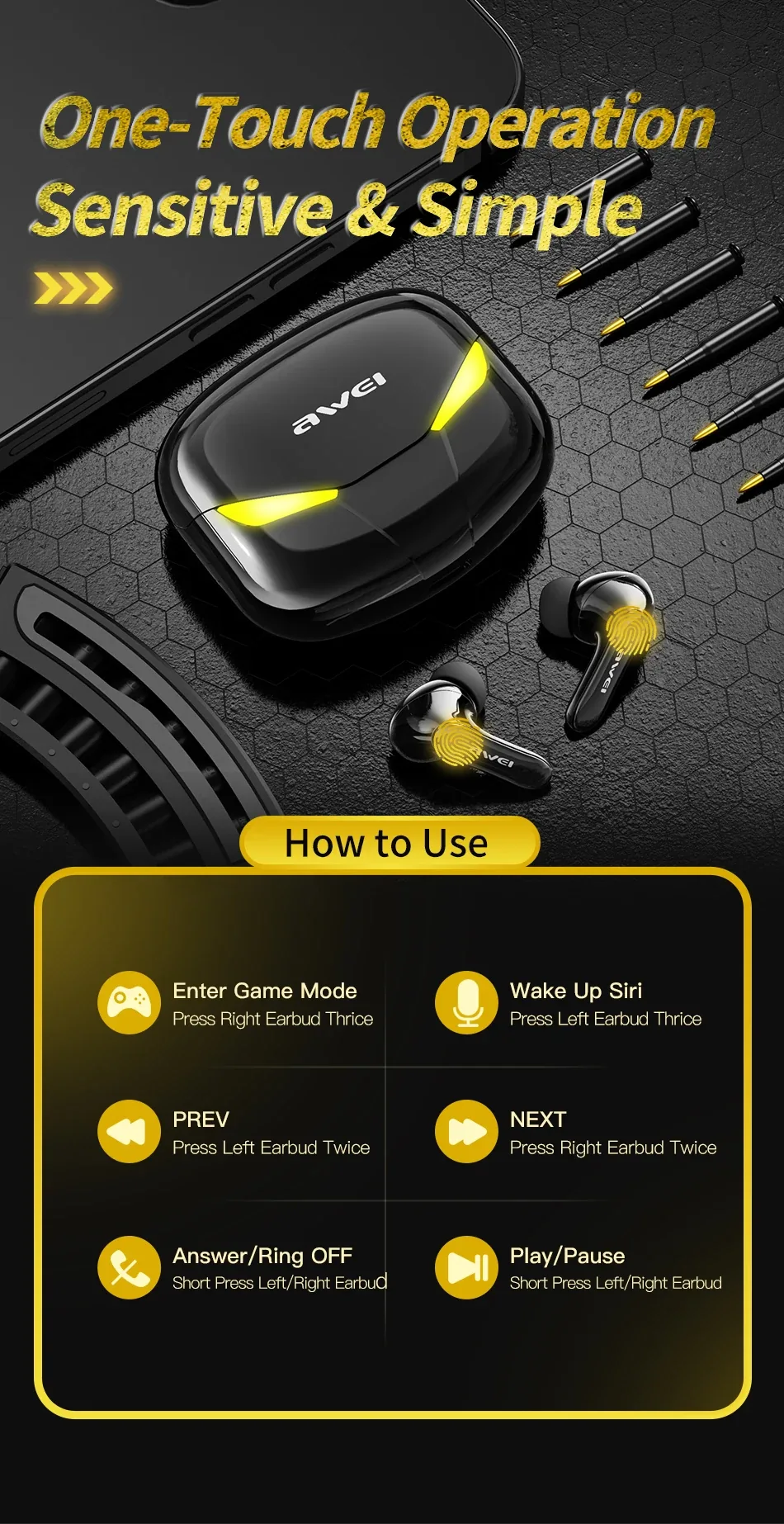Awei T35 TWS Gaming Earphones Bluetooth Earbuds for Sale in Pakistan