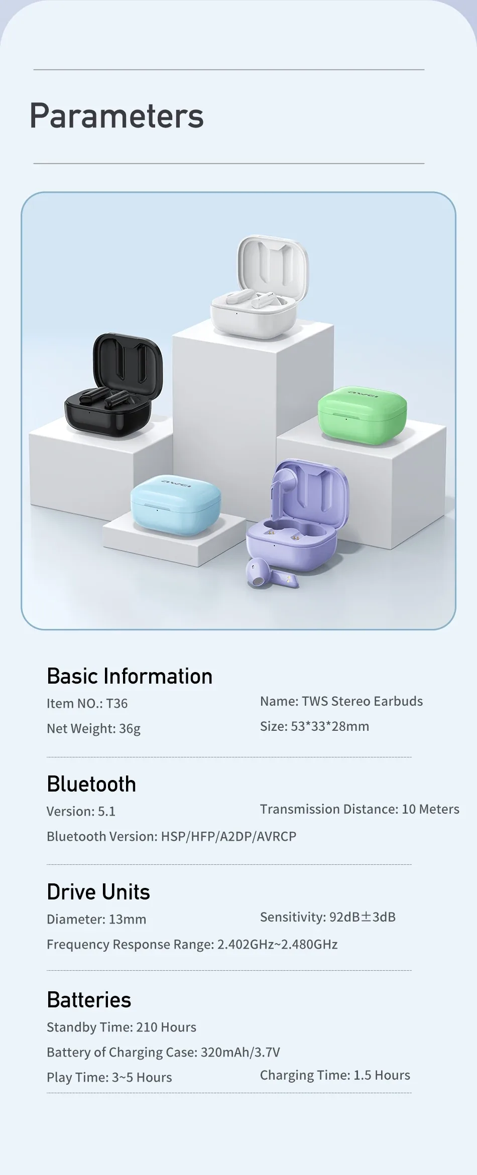 AWEI T36 Tws Wireless Earphone Bluetooth 5.0 Mini Earbuds for Sale in Pakistan