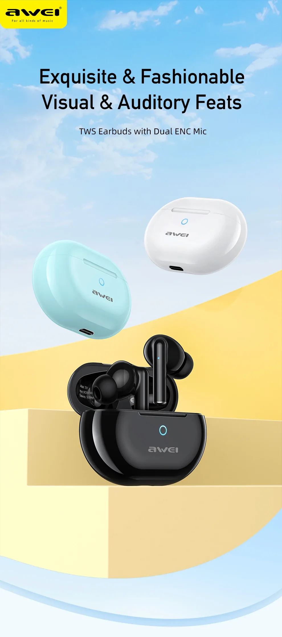 Awei T61 Wireless Noise Cancelling Earbuds for Sale in Pakistan