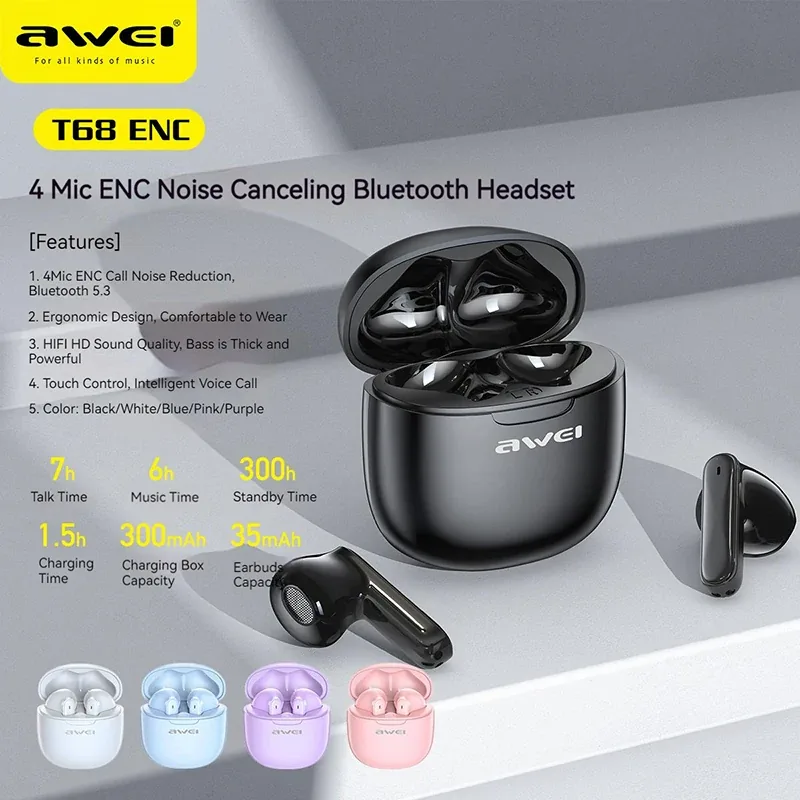 Awei T68 ENC Wireless Earbuds ENC V5.3 for Sale in Pakistan
