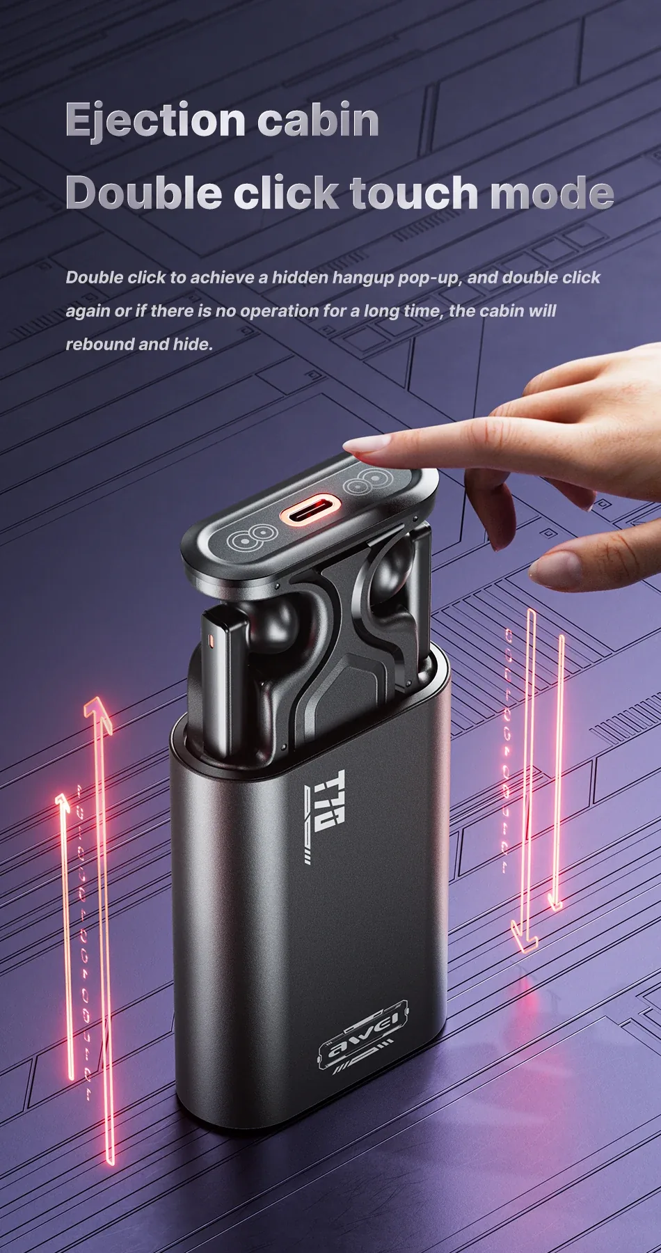 Awei T70 Touch Electric Lifting Wireless Earphones V5.3 for Sale in Pakistan