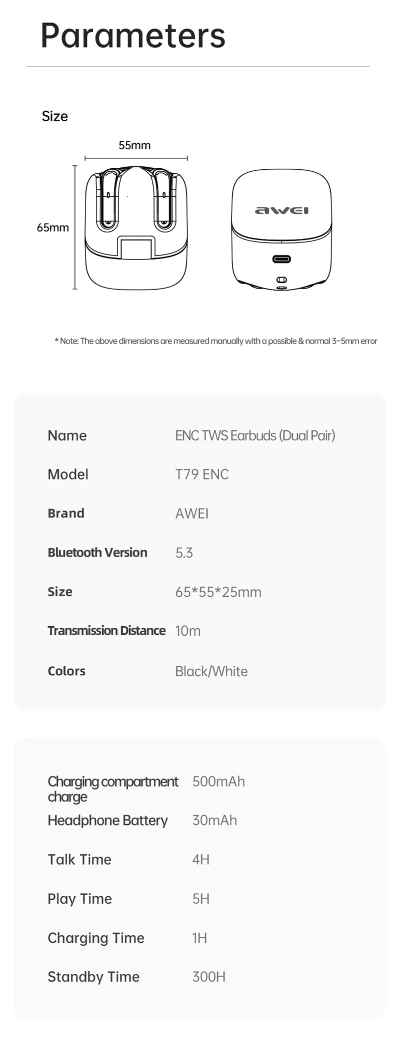 AWEI T79 ENC Heavy Bass Bluetooth Earphone Black for Sale in Pakistan