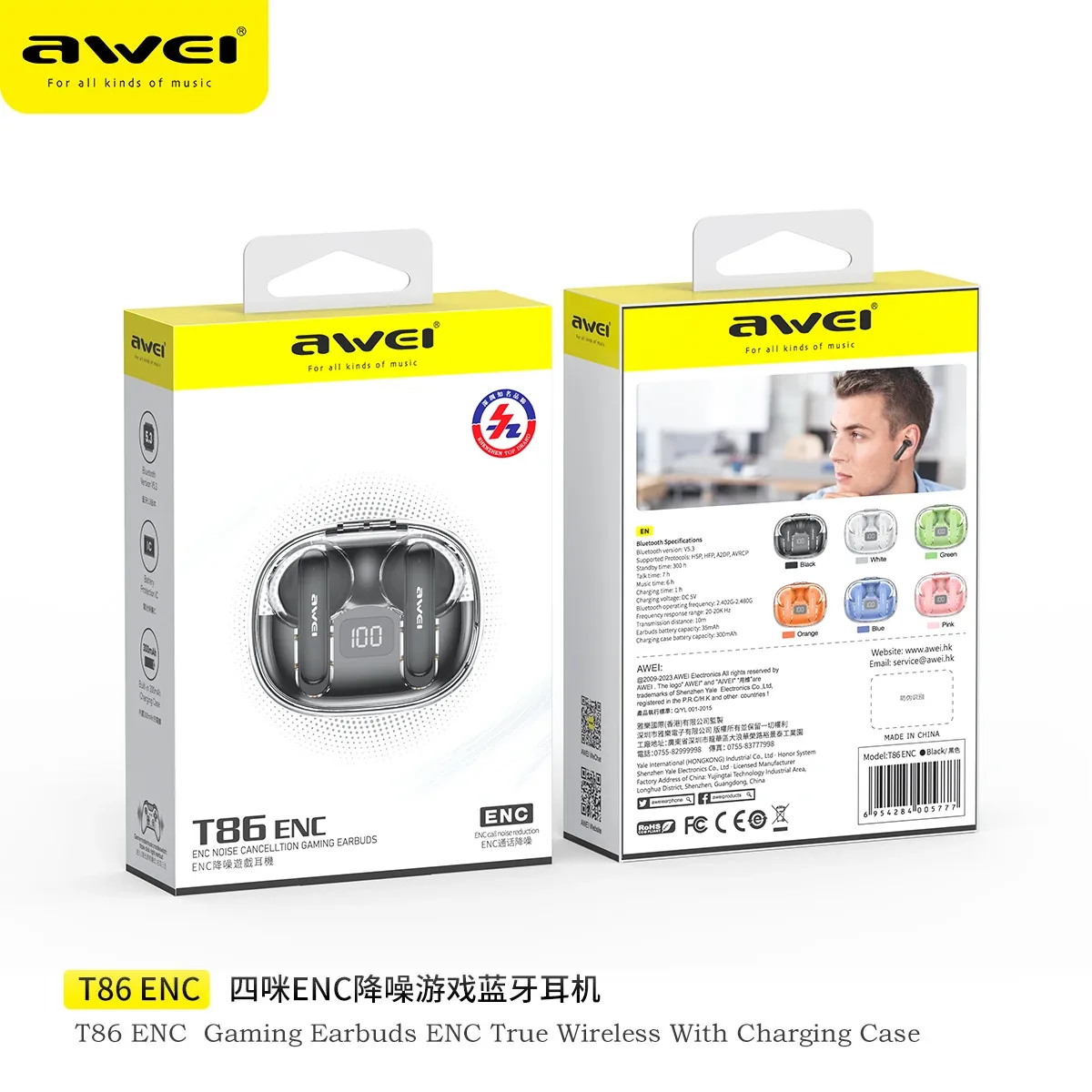 Awei T86 ENC Noise Canceling Wireless Earphones for Sale in Pakistan