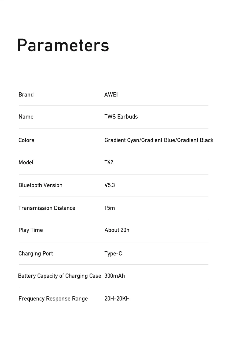 Awei TWS T62 ENC Earphones Bluetooth V5.3 for Sale in Pakistan