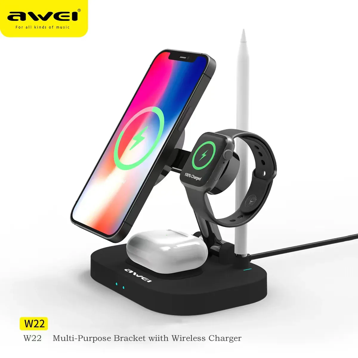 Awei W22 Foldable 4-in-1 Wireless Charger Fast Charging Bracket for Sale in Pakistan