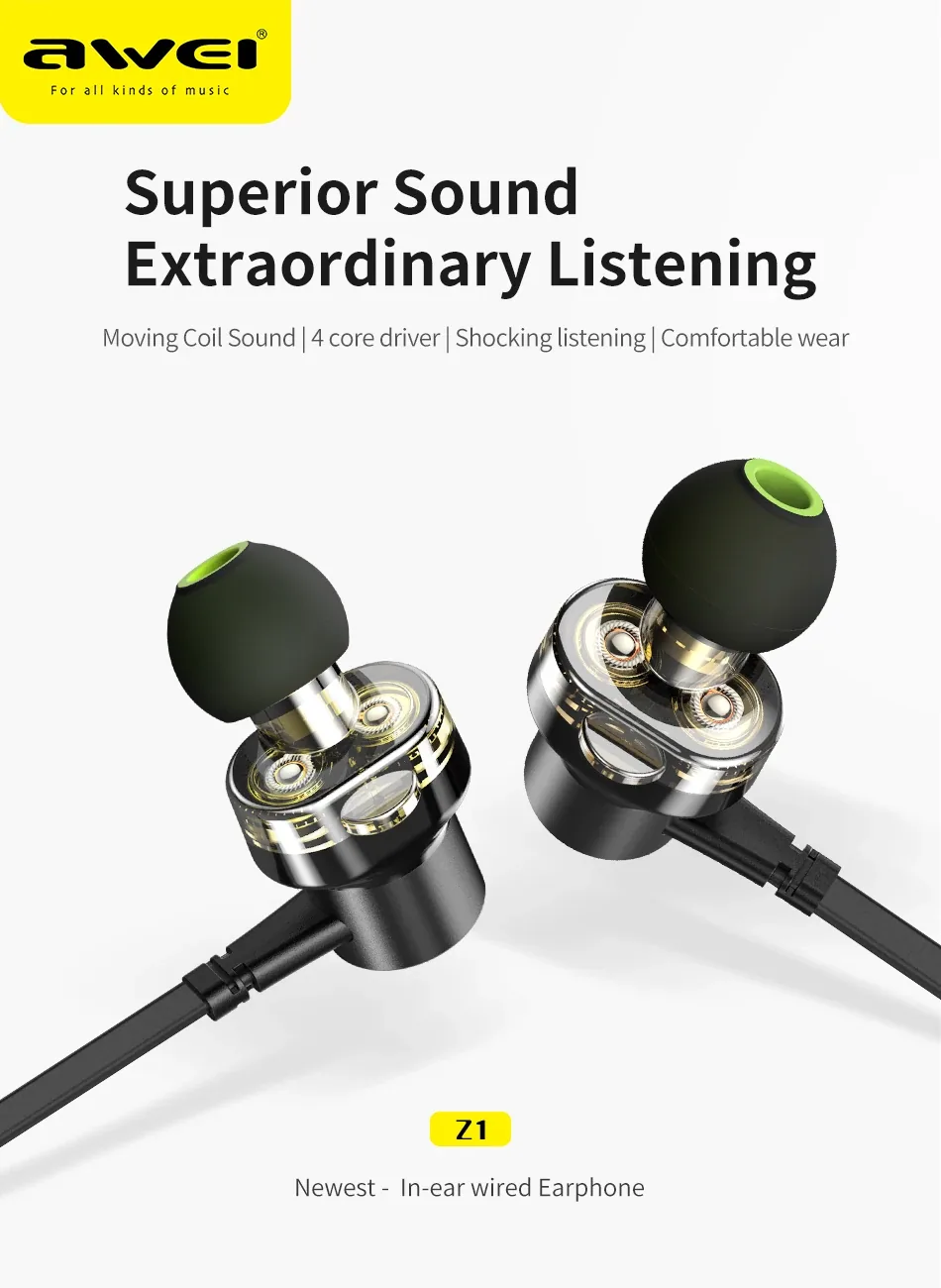 Awei Z1 Sports Earphone With Dual Dynamic Drives Black for Sale in Pakistan