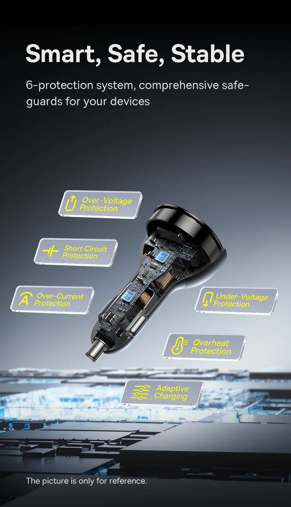 Baseus 152.5W Multi-Port Fast Charge 2C+U Car Charger Cluster Black for Sale in Pakistan