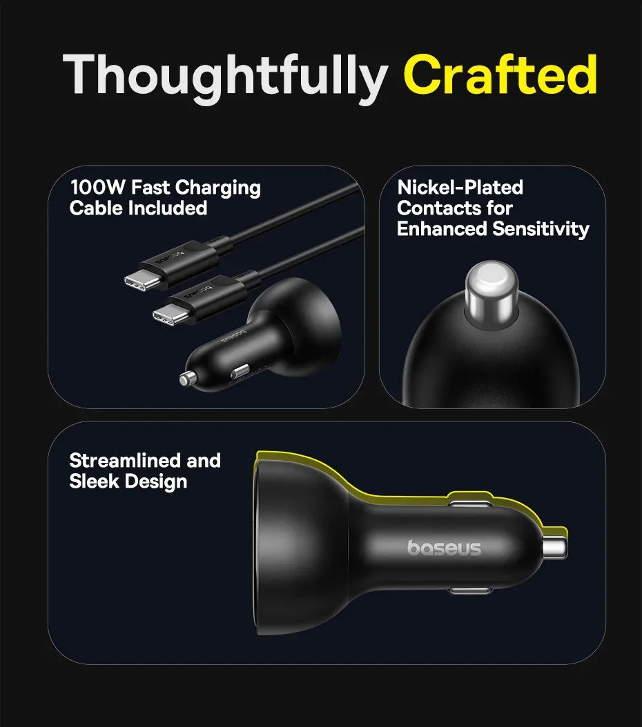 Baseus 152.5W Multi-Port Fast Charge 2C+U Car Charger Cluster Black for Sale in Pakistan