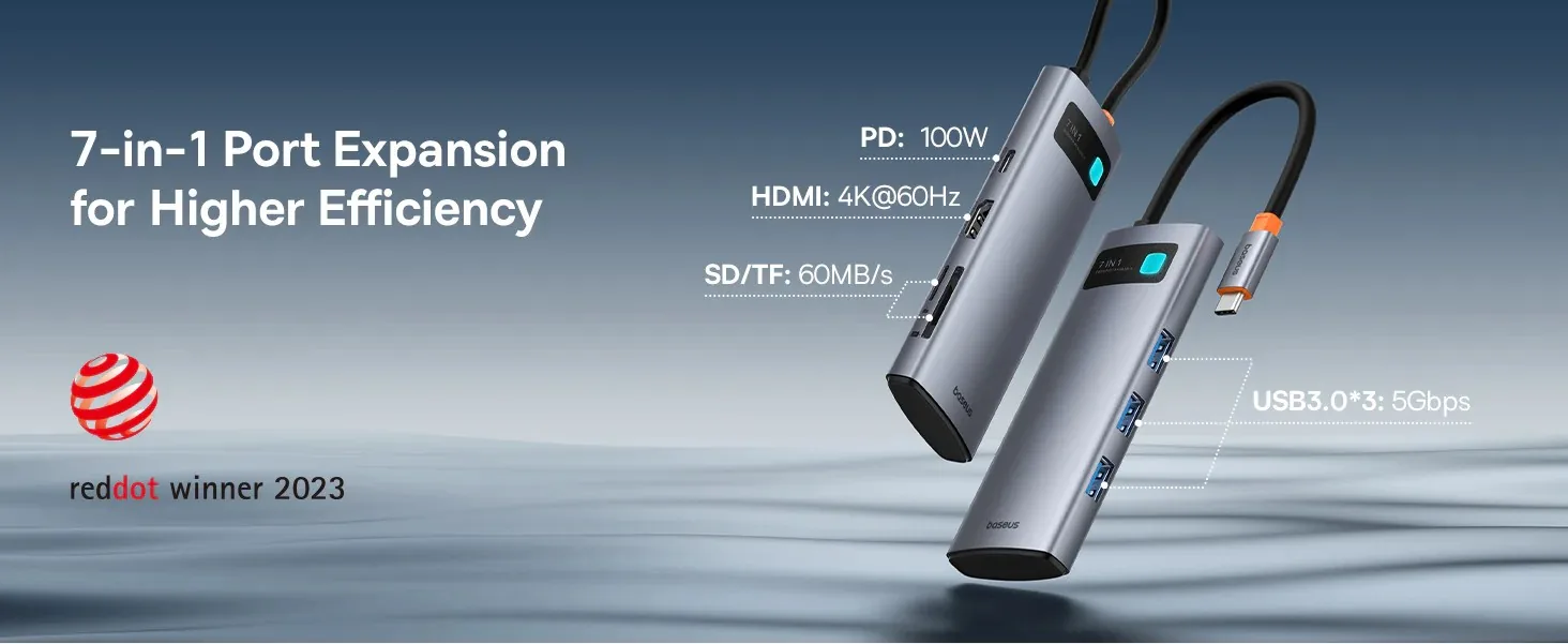 Baseus 4K@60Hz 7-Port USB-C Hub Metal Gleam Series for Sale in Pakistan