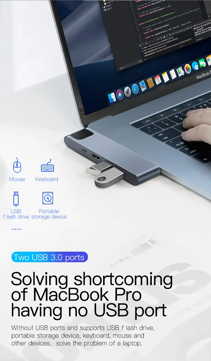 Baseus 7-in-1 Dual USB-C Thunderbolt Hub For MacBook Pro-CAHUB-L0G for Sale in Pakistan