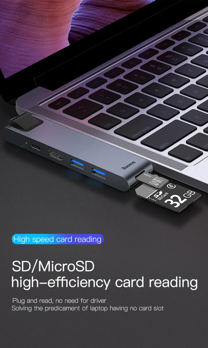 Baseus 7-in-1 Dual USB-C Thunderbolt Hub For MacBook Pro-CAHUB-L0G for Sale in Pakistan