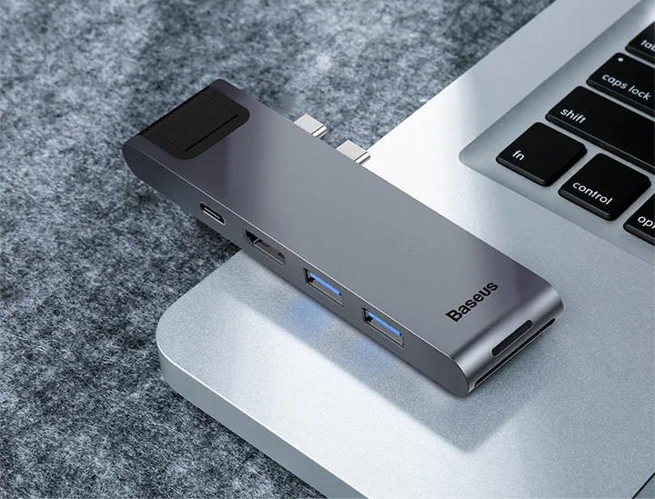 Baseus 7-in-1 Dual USB-C Thunderbolt Hub For MacBook Pro-CAHUB-L0G for Sale in Pakistan