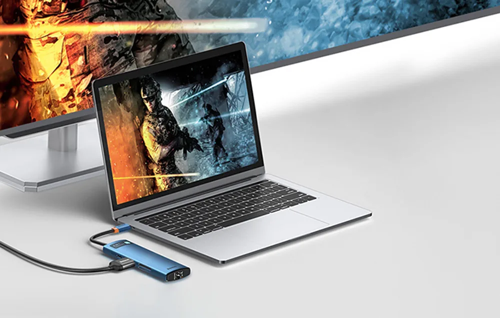 Baseus 8-in-1 Hub Adapter USB-C to 3x USB 3.0 + HDMI + USB-C PD 4K HD for Sale in Pakistan