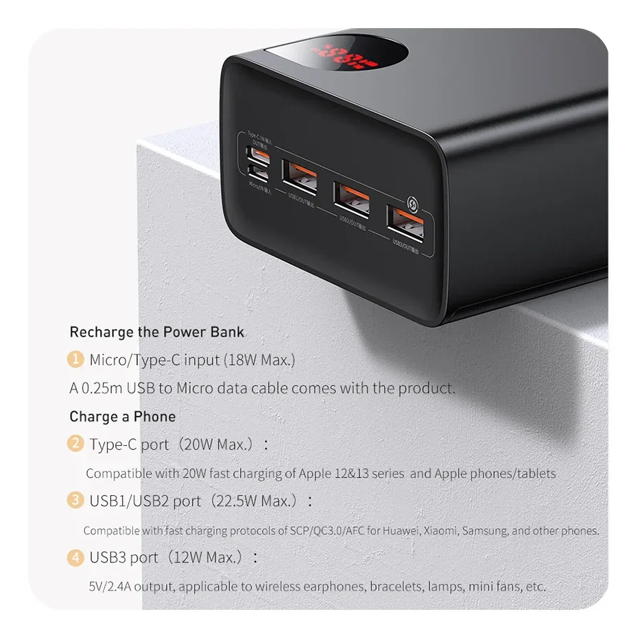 Baseus Adaman Digital Display Fast Charge Power Bank 40000mAh 22.5W Black for Sale in Pakistan