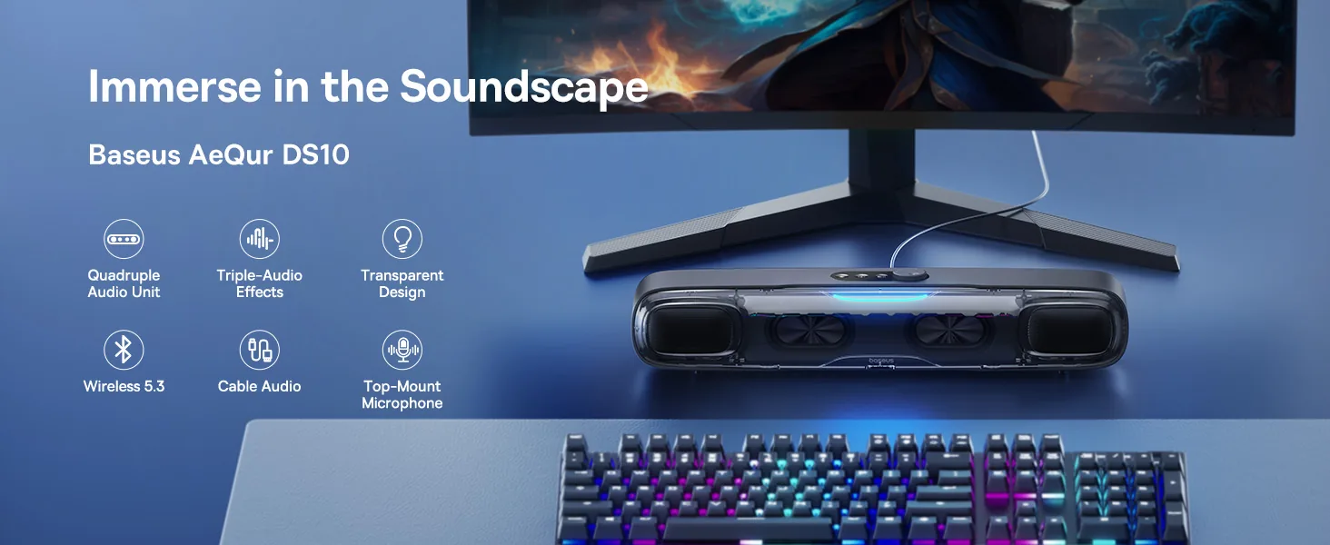 Baseus AeQur Series DS10 Desktop Mini Soundbar Bluetooth Speaker – Black for Sale in Pakistan