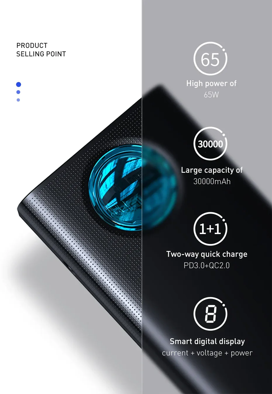 Baseus Amblight Digital  Display Quick Charge Power Bank 30000mAh 65W for Sale in Pakistan