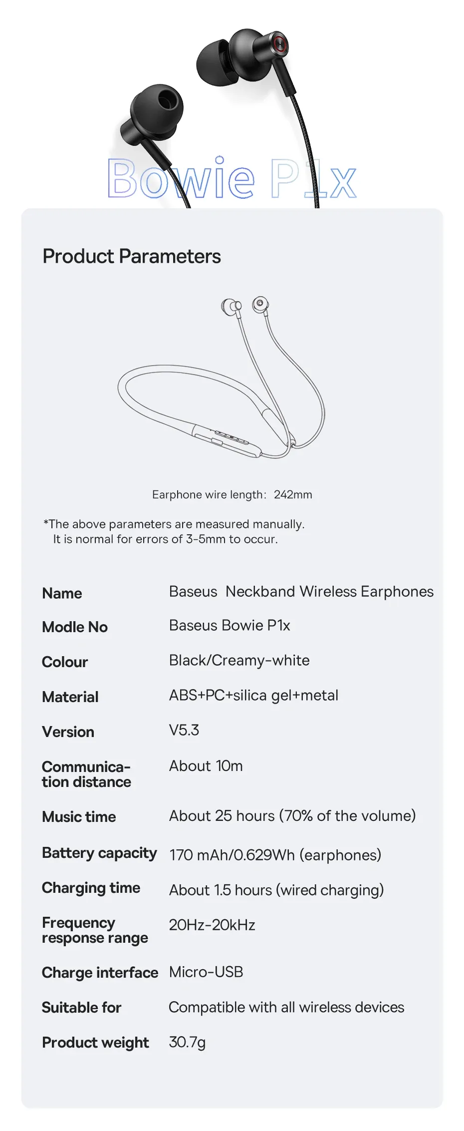 Baseus Bowie P1x In-ear Neckband Wireless Earphones Black for Sale in Pakistan