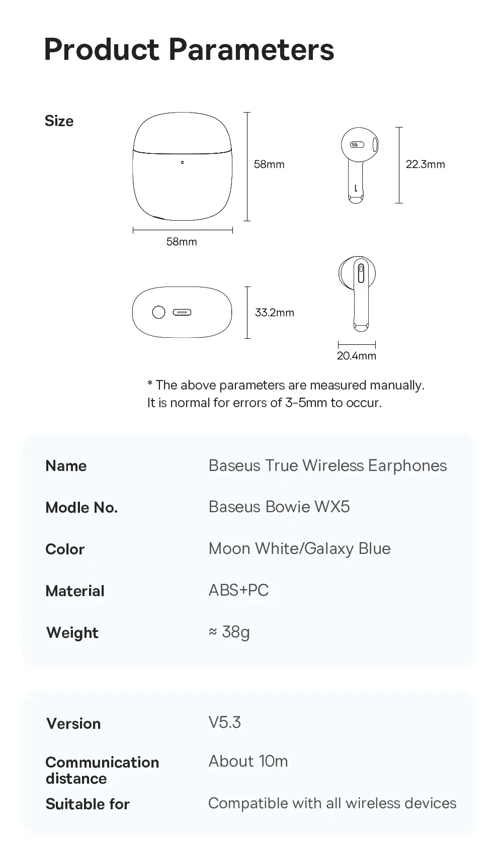Baseus Bowie WX5 True Wireless Earphones White for Sale in Pakistan