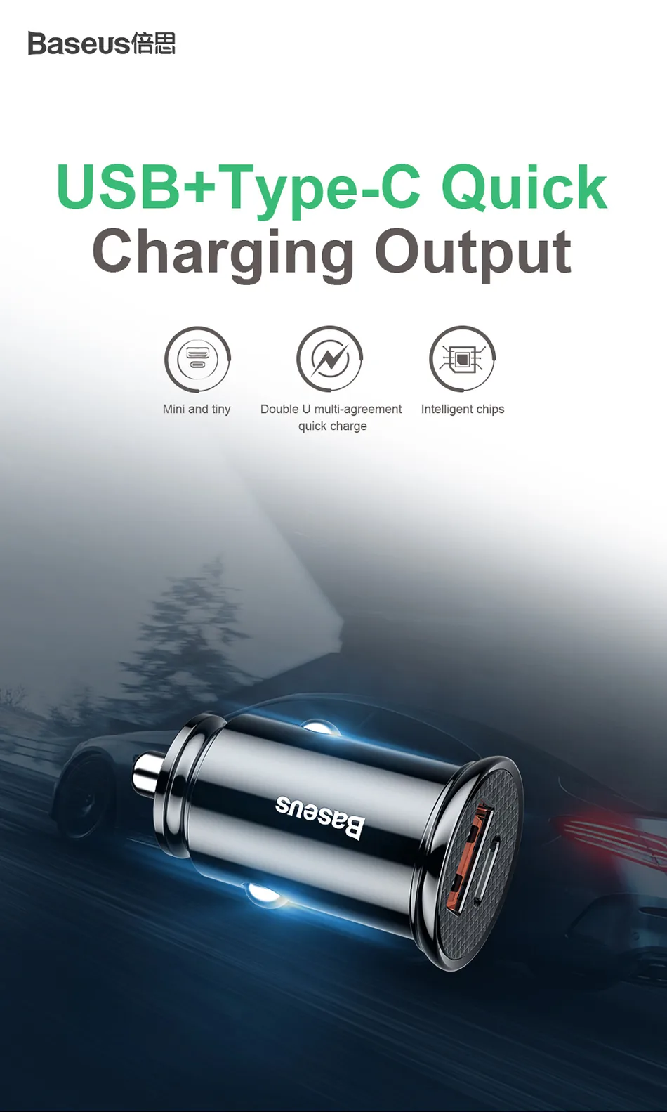 Baseus Circular Plastic A+C 30W PPS Car Charger Black for Sale in Pakistan