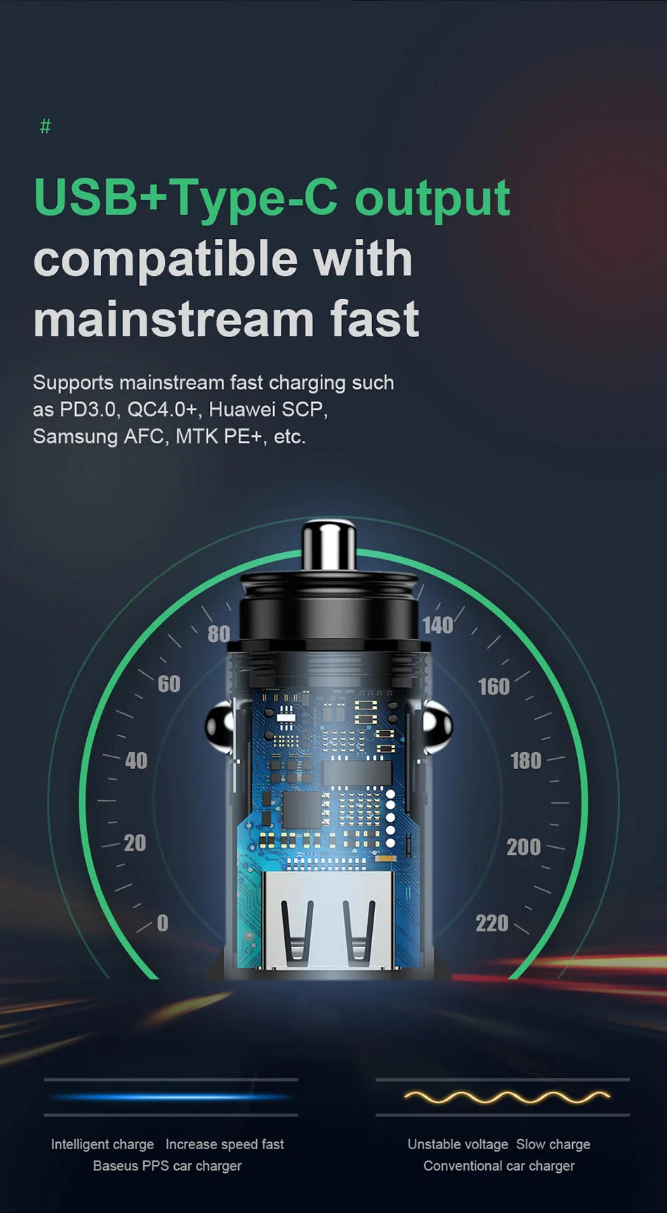 Baseus Circular Plastic A+C 30W PPS Car Charger Black for Sale in Pakistan