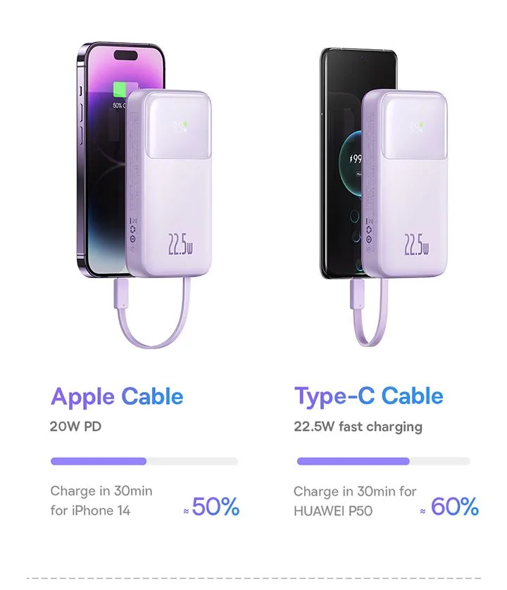 Baseus Comet Series Dual-Cable Digital Display Fast Charge Power Bank 10000mAh 22.5W Black for Sale in Pakistan