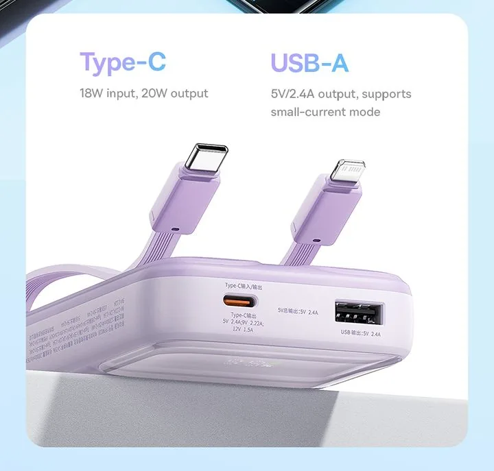 Baseus Comet Series Dual-Cable Digital Display Fast Charge Power Bank 10000mAh 22.5W Black for Sale in Pakistan