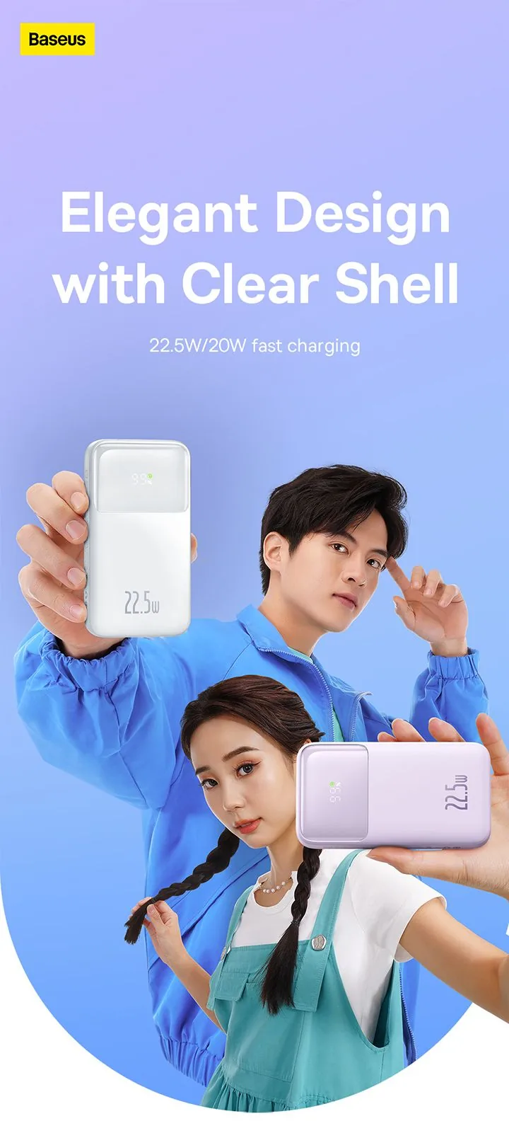 Baseus Comet Series Dual-Cable Digital Display Fast Charge Power Bank 20000mAh 22.5W Black for Sale in Pakistan