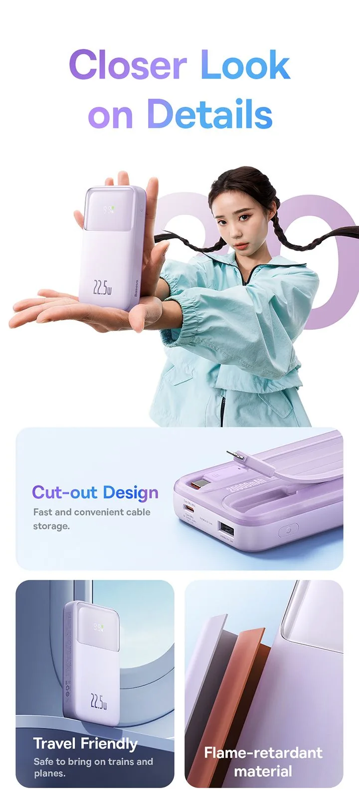 Baseus Comet Series Dual-Cable Digital Display Fast Charge Power Bank 20000mAh 22.5W Black for Sale in Pakistan