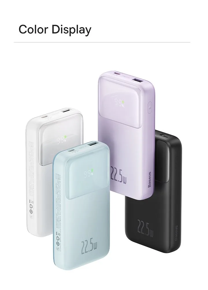 Baseus Comet Series Dual-Cable Digital Display Fast Charge Power Bank 20000mAh 22.5W Black for Sale in Pakistan