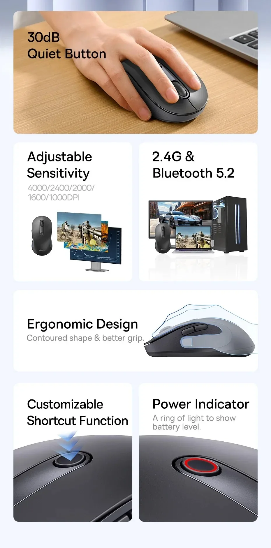 Baseus F02 Ergonomic Wireless Mouse Black for Sale in Pakistan