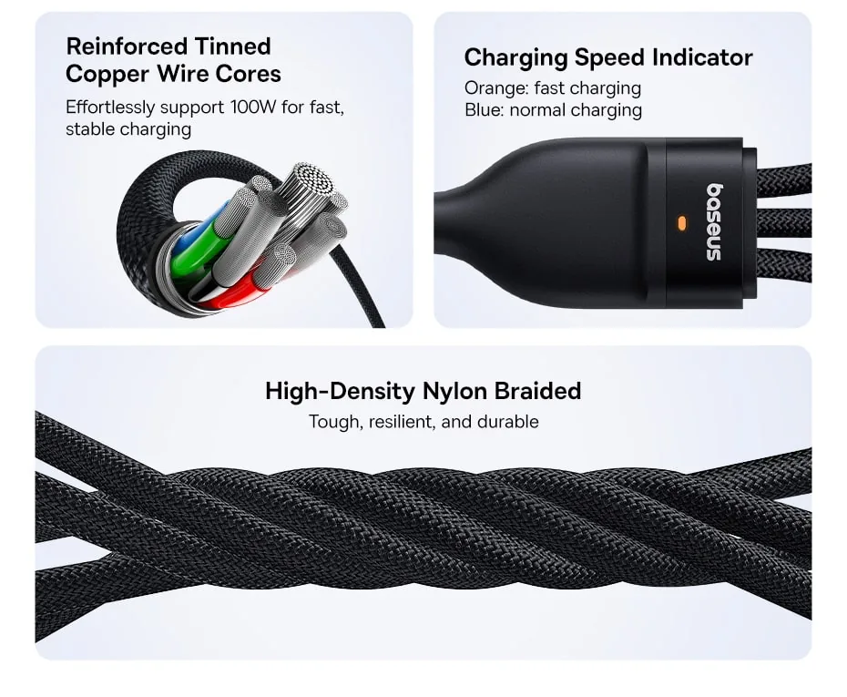 Baseus Flash Series 3 One-for-three Fast Charging Cable Type-C To C++C+L 100W for Sale in Pakistan